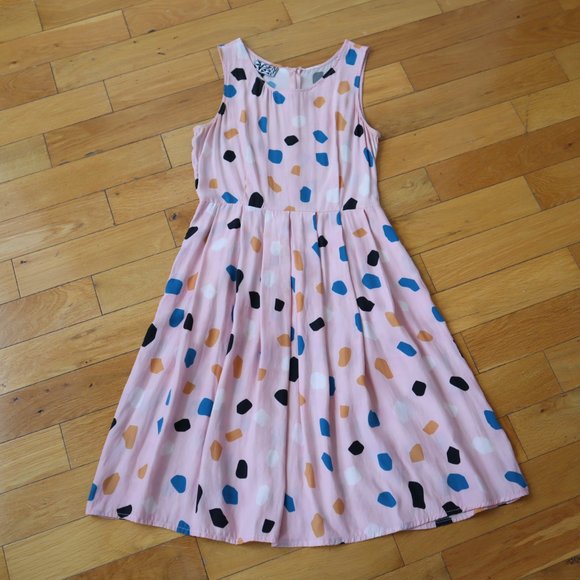 Dusen Dusen Silk Geometric Patterned Pink Tank Midi Dress, Size Small - Picture 10 of 15